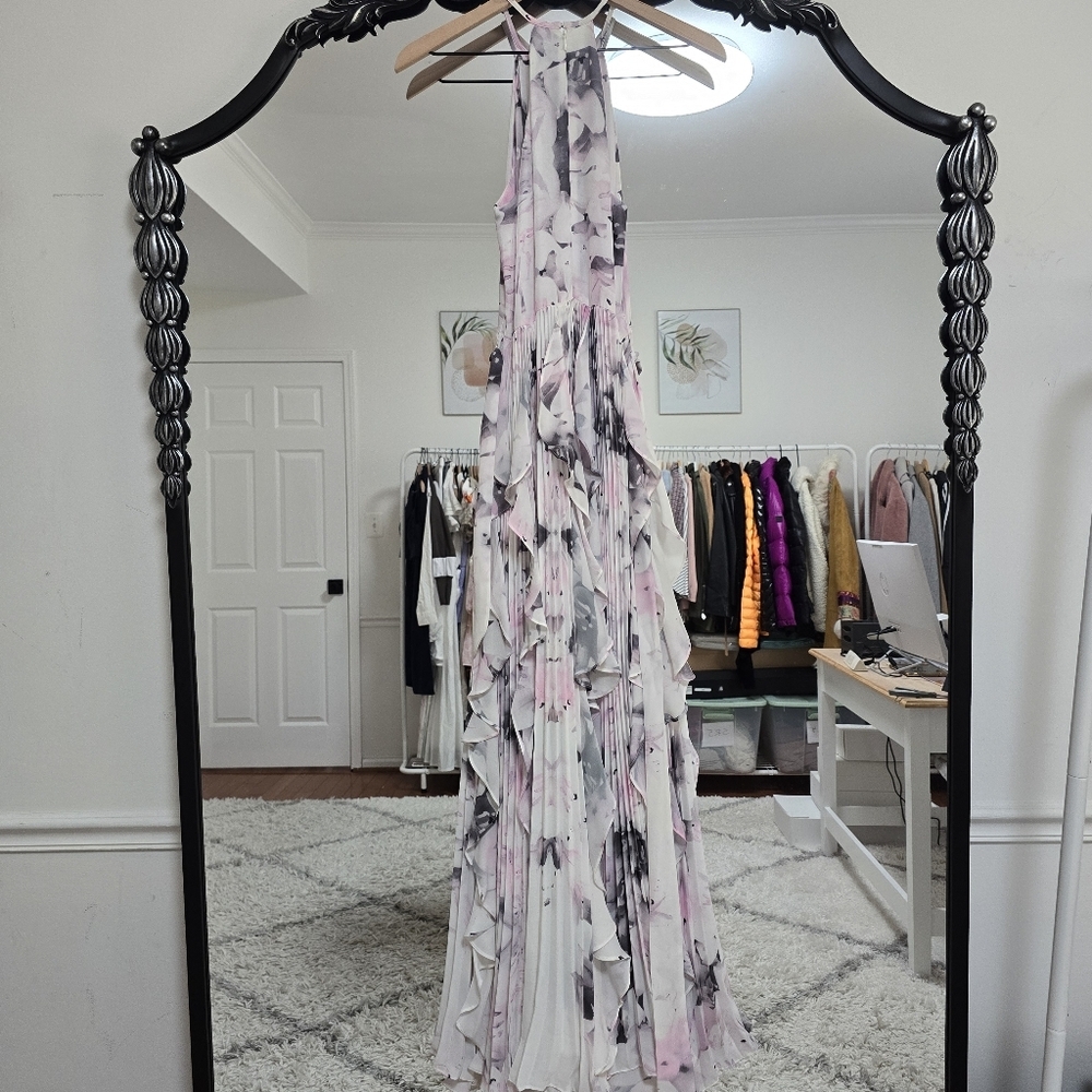 Parker black printed sleevless pleated ruffle maxi dress Size 2 - Picture 8 of 13